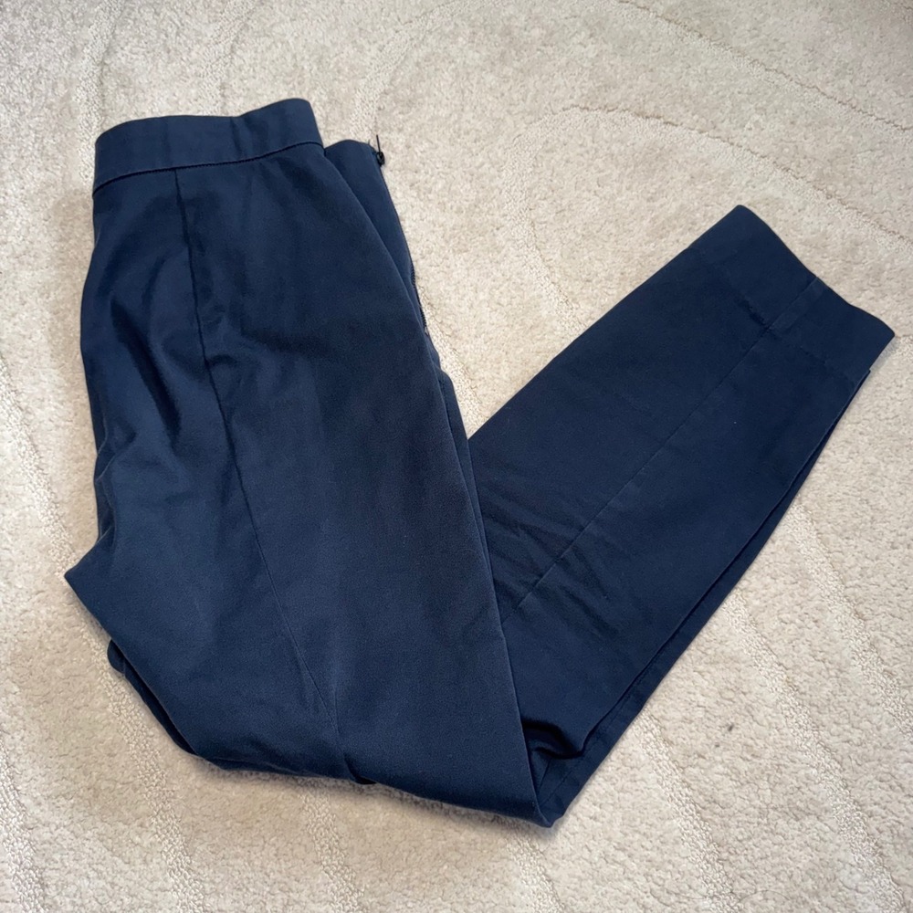 Everlane Pants Women 8 Navy Blue Side Zip Stretch Cotton Slim Straight Pull on - Picture 4 of 9